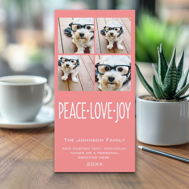 Cartes Pour Fêtes Annuelles Peace Love Joy - photo collage Coral (Classic Christmas Photo Card)