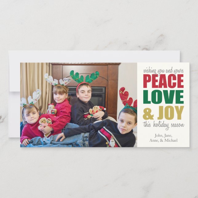 Cartes Pour Fêtes Annuelles Peace Love & Joy Photocards de Noël (Devant)