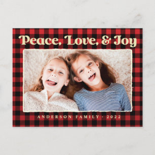 Cartes Pour Fêtes Annuelles Peace Love & Joy Plaid Photo de famille du Motif