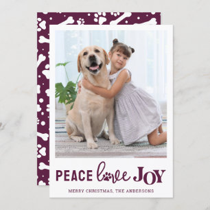 Cartes Pour Fêtes Annuelles PEACE LOVE JOY Plum Chien Personnalisé Photo pour 