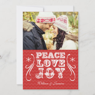 Cartes Pour Fêtes Annuelles PEACE LOVE JOY Red Chevron Holiday Flat Card