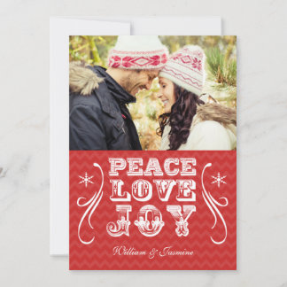 Cartes Pour Fêtes Annuelles PEACE LOVE JOY Red Chevron Holiday Flat Card