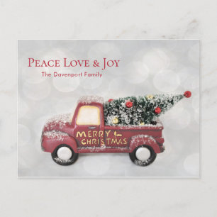 Cartes Pour Fêtes Annuelles Peace Love & Joy Red Toy Livraison de camions