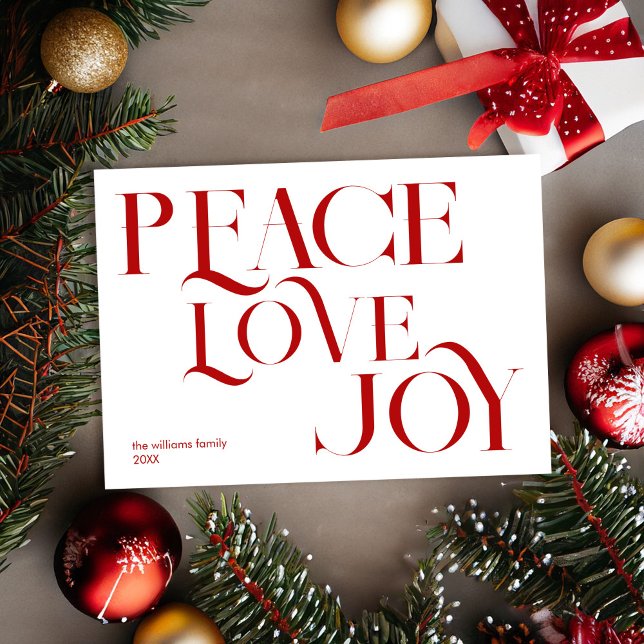 Cartes Pour Fêtes Annuelles Peace Love Joy Red White Elegant Noël (Créateur téléchargé)