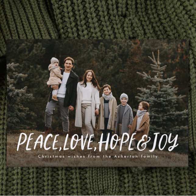 Cartes Pour Fêtes Annuelles Peace love joy simple photo de Noël (Créateur téléchargé)