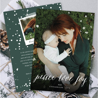 Cartes Pour Fêtes Annuelles Peace Love Joy Simple White Script Photo moderne