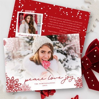 Cartes Pour Fêtes Annuelles Peace Love Joy Snowflakes Elégante photo de Noël