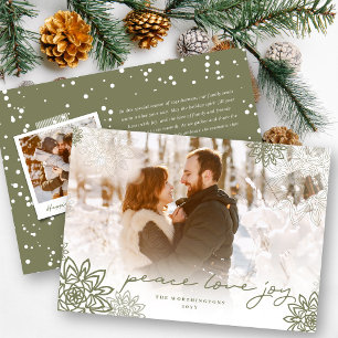 Cartes Pour Fêtes Annuelles Peace Love Joy Snowflakes Elégante photo de Noël
