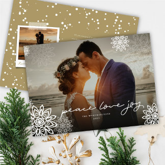 Cartes Pour Fêtes Annuelles Peace Love Joy Snowflakes Elégante photo de Noël