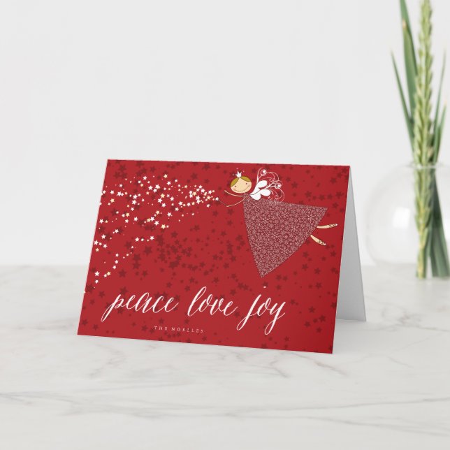 Cartes Pour Fêtes Annuelles Peace Love Joy Snowflakes Fée de Noël magique (Devant)
