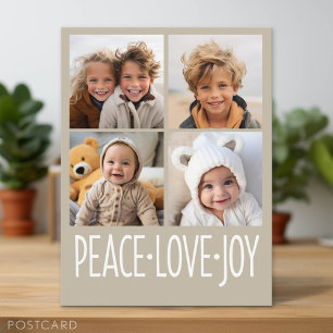 Cartes Pour Fêtes Annuelles Peace Love Joy Taupe - 4 Photo Collage