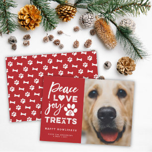 Cartes Pour Fêtes Annuelles Peace Love Joy Traite Amoureux des chiens Photo Fu