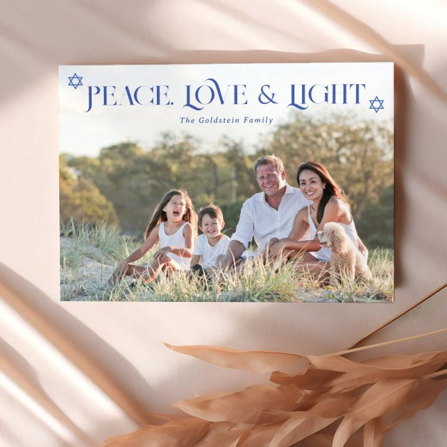Cartes Pour Fêtes Annuelles Peace Love & Light Hanoukka Photo Holiday Card (Créateur téléchargé)