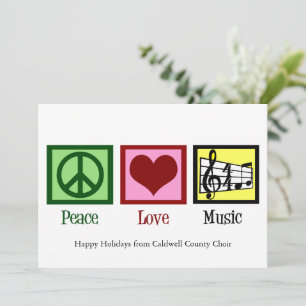 Cartes Pour Fêtes Annuelles Peace Love Musique Custom Band ou Choir Noël