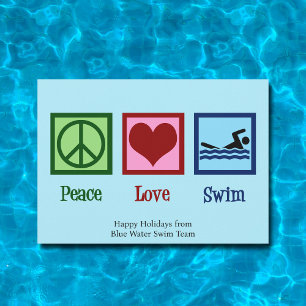 Cartes Pour Fêtes Annuelles Peace Love Natation Cute Swim Team Noël