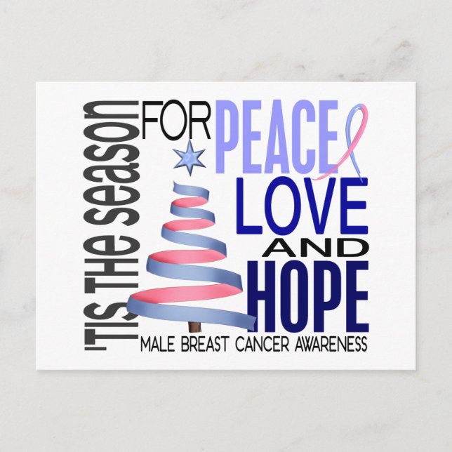 Cartes Pour Fêtes Annuelles Peace Love Noël Holiday Homme Cancer du sein (Devant)