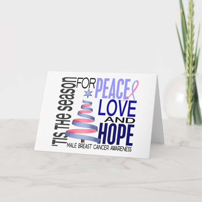 Cartes Pour Fêtes Annuelles Peace Love Noël Holiday Homme Cancer du sein (Devant)