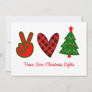 Cartes Pour Fêtes Annuelles Peace Love Noël Lumières Rouge Vert