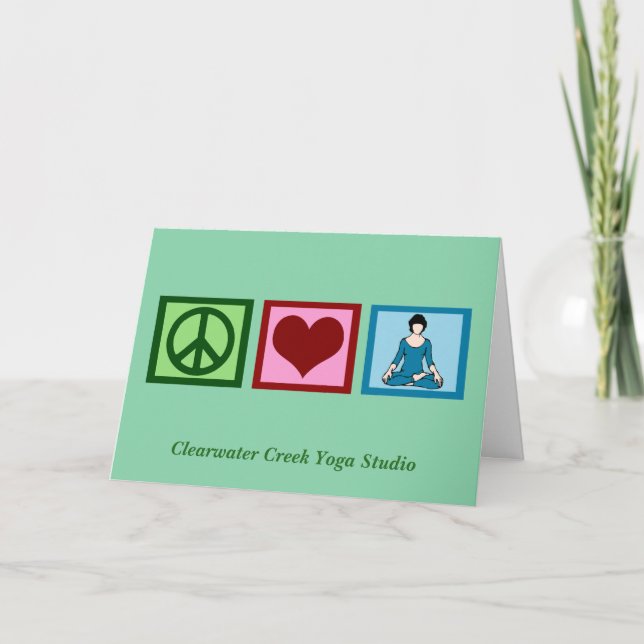 Cartes Pour Fêtes Annuelles Peace Love Yoga Studio Personnalisé Nom Vert (Devant)