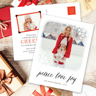Cartes Pour Fêtes Annuelles Peace Loy Joy Elegant Snowflakes Frame Chic Photo