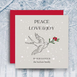 Cartes Pour Fêtes Annuelles Peace Loy Joy Oiseau Red Berry neige Noël