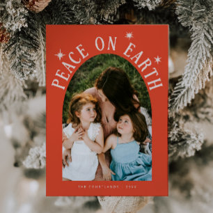 Cartes Pour Fêtes Annuelles Peace On Earth Arc Photo Retro Noël Rouge