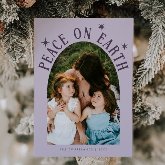 Cartes Pour Fêtes Annuelles Peace On Earth Arch Photo Violet Noël (Créateur téléchargé)