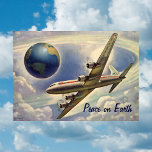 Cartes Pour Fêtes Annuelles Peace on Earth Christmas, Vintage Airplane World<br><div class="desc">Easy to customize Christmas card, just add your names! Or easily change the cover text or inside message to your holiday message of choice. Vintage illustration travel and transportation design featuring a Douglas DC-7, four-engined, commercial, propeller aircraft flying around the world. Fluffy white clouds in the sky high above the...</div>