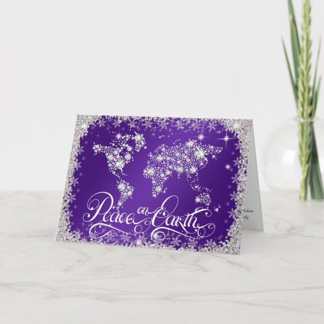 Cartes Pour Fêtes Annuelles Peace on Earth Diamonds Royal Purple PERSONNALISÉ (Devant)
