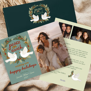 Cartes Pour Fêtes Annuelles Peace on Earth Doses Noël CUSTOM 3 PHOTO