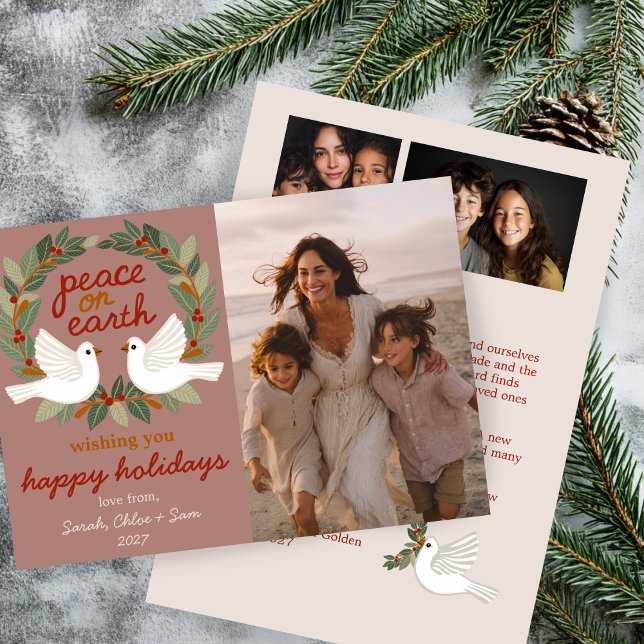 Cartes Pour Fêtes Annuelles Peace on Earth Doses Noël CUSTOM 3 PHOTO (Peace on Earth Doves Christmas CUSTOM 3 PHOTO Holiday Card
)