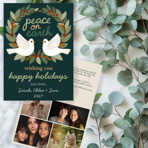 Cartes Pour Fêtes Annuelles Peace on Earth Doses Noël CUSTOM 4 PHOTO
