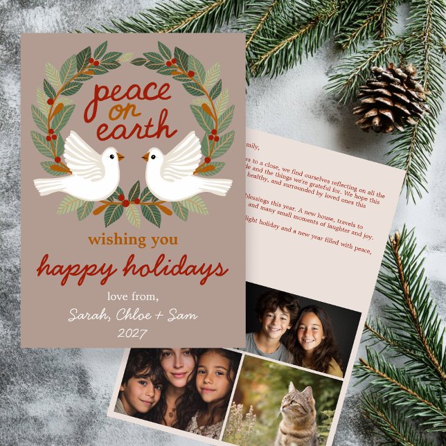 Cartes Pour Fêtes Annuelles Peace on Earth Doses Noël CUSTOM 4 PHOTO (Peace on Earth Doves Christmas CUSTOM 4 PHOTO Holiday Card
)