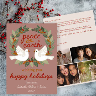 Cartes Pour Fêtes Annuelles Peace on Earth Doses Noël CUSTOM 4 PHOTO
