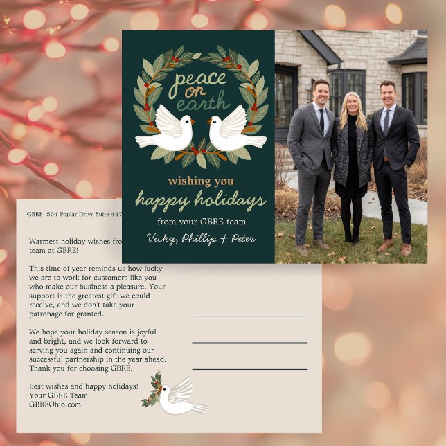 Cartes Pour Fêtes Annuelles Peace on Earth Doves Business CUSTOM PHOTO  (Peace on Earth Doves Business CUSTOM PHOTO Holiday Postcard
)