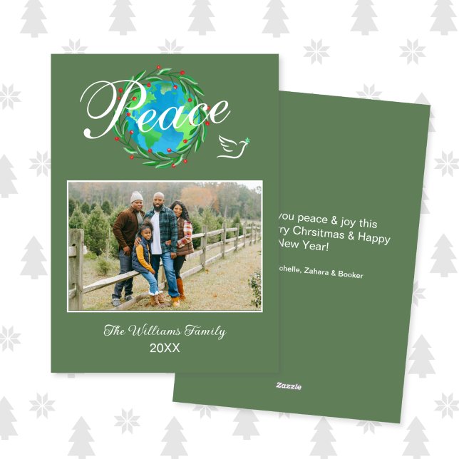 Cartes Pour Fêtes Annuelles Peace on Earth Elegant Script Christmas Photo (Créateur téléchargé)
