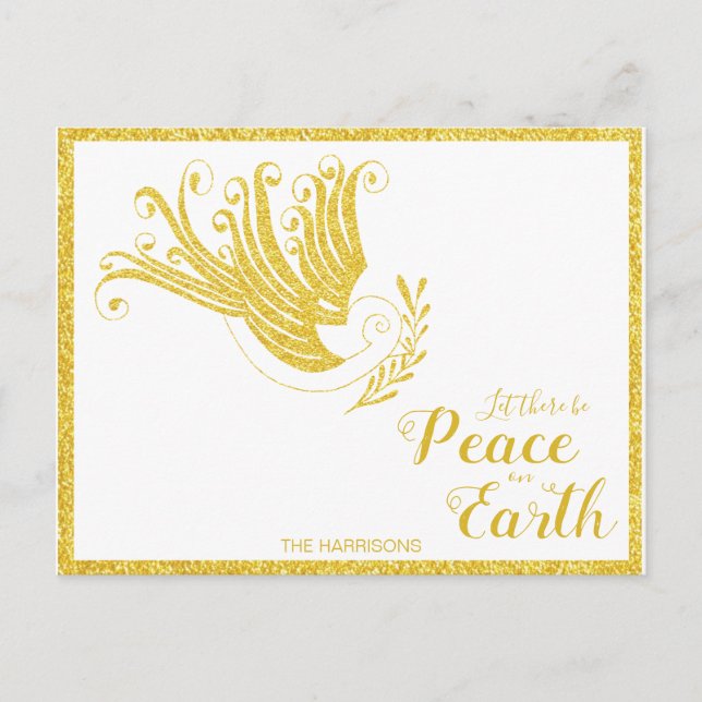 Cartes Pour Fêtes Annuelles Peace on Earth Gold Dove Noël blanc (Devant)