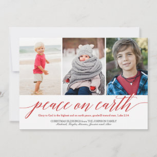 Cartes Pour Fêtes Annuelles Peace On Earth Luc 2:14 Verse Holiday 3-Photo Roug