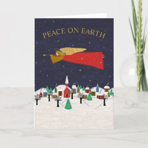 Cartes Pour Fêtes Annuelles Peace on Earth Village de Noël Angel Art populaire