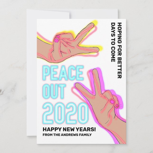 Cartes Pour Fêtes Annuelles Peace Out 2020 Couleur Nouvel An (Devant)