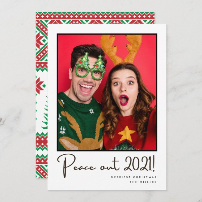 Cartes Pour Fêtes Annuelles Peace Out 2021 Fun Couple Photo Noël (Devant / Derrière)