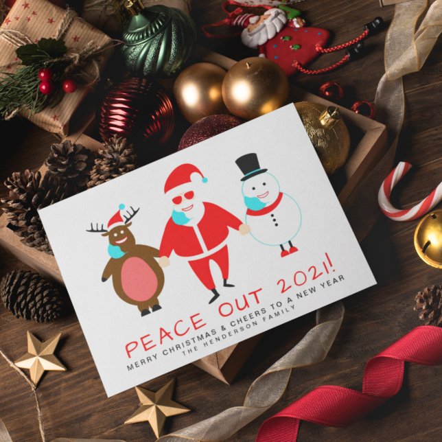 Cartes Pour Fêtes Annuelles Peace Out 2021 Père Noël Face Mask Off Christmas (Créateur téléchargé)
