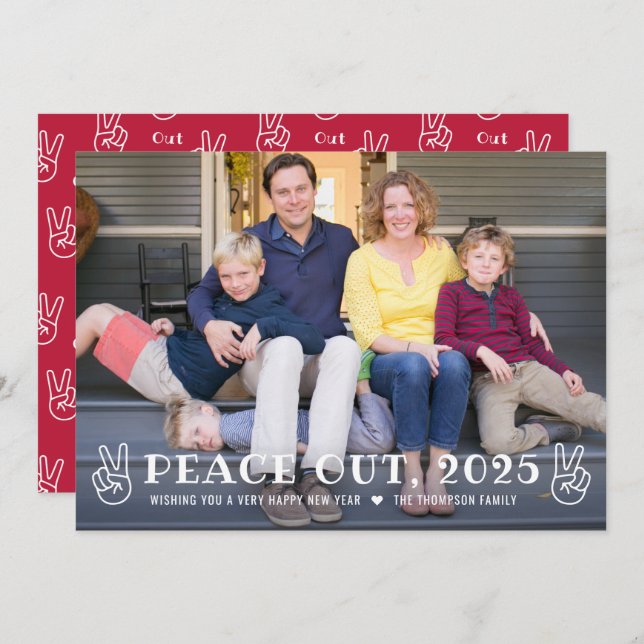 Cartes Pour Fêtes Annuelles Peace Out 2023 Red Happy New Year Funny Photo (Devant / Derrière)
