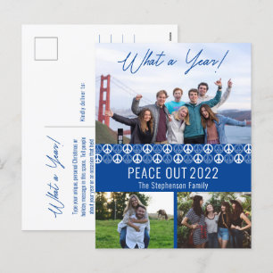Cartes Pour Fêtes Annuelles Peace Out 2023 What A Year 3 Photo Collage - Blue