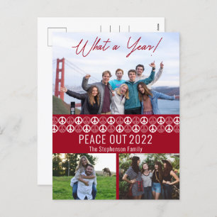Cartes Pour Fêtes Annuelles Peace Out 2023 What A Year 3 Photo Collage - Rouge
