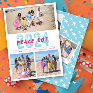 Cartes Pour Fêtes Annuelles Peace Out 2024 Modern Typography 3 Photo Collage