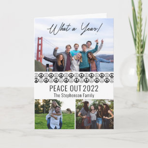 Cartes Pour Fêtes Annuelles Peace Out 2025 What A Year 3 Photo Collage - BW