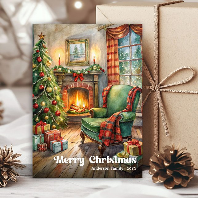 Cartes Pour Fêtes Annuelles Peaceful rustic Christmas interior in green holida (Peaceful rustic Christmas interior in green holiday)