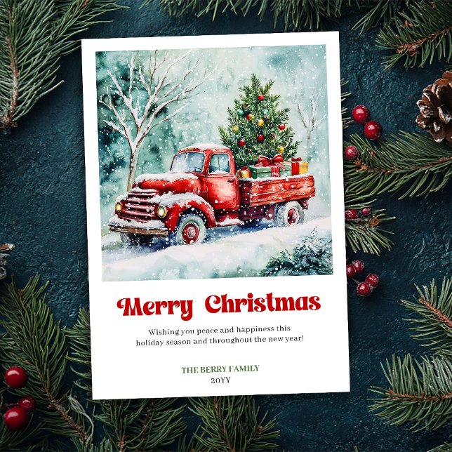 Cartes Pour Fêtes Annuelles Peaceful Rustic Red Truck Christmas Scene Greeting (Peaceful Rustic Red Truck Christmas Scene Greeting Holiday Card )