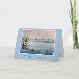 Cartes Pour Fêtes Annuelles Peaceful Snowy Winter Lake Scene Christmas Holiday